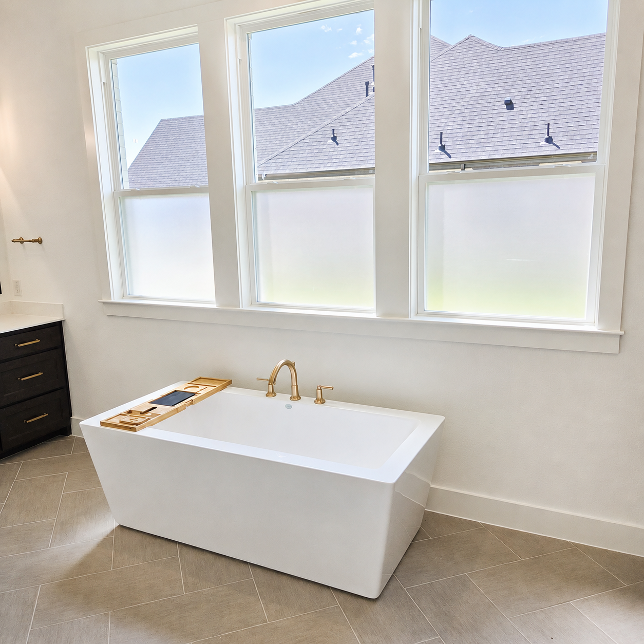 Decorative privacy film on residential glass